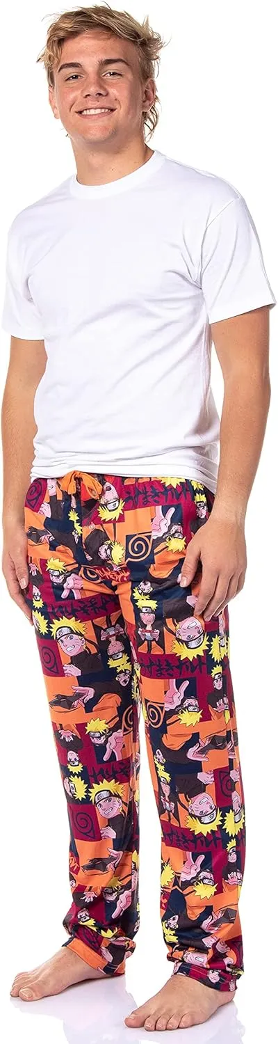 Naruto Shippuden Men's Allover Character Hidden Leaf Village Adult Lounge Sleep Bottoms Pajama Pants
