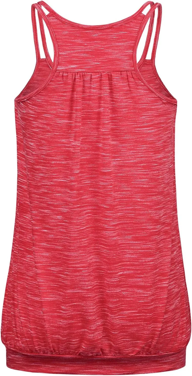 NEWMEEN Women's Scoop Neck Spaghetti Strap Racerback Sports Cami Tank Tops