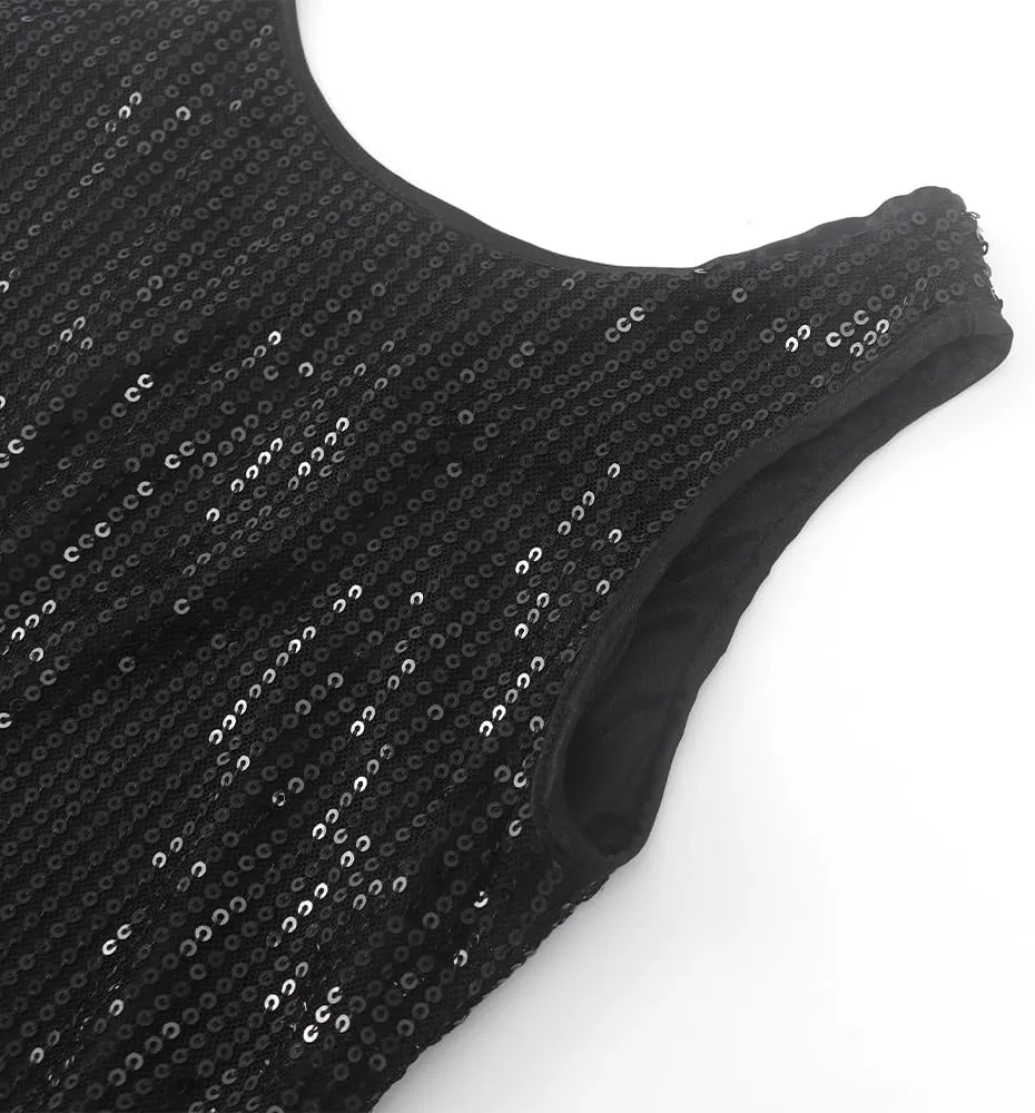 Noomelfish Girls Sequin Tank Tops Sparkly Glitter Dance Sleeveless Shirt (5-12 Years)