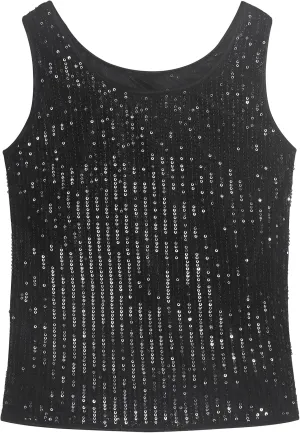Noomelfish Girls Sequin Tank Tops Sparkly Glitter Dance Sleeveless Shirt (5-12 Years)