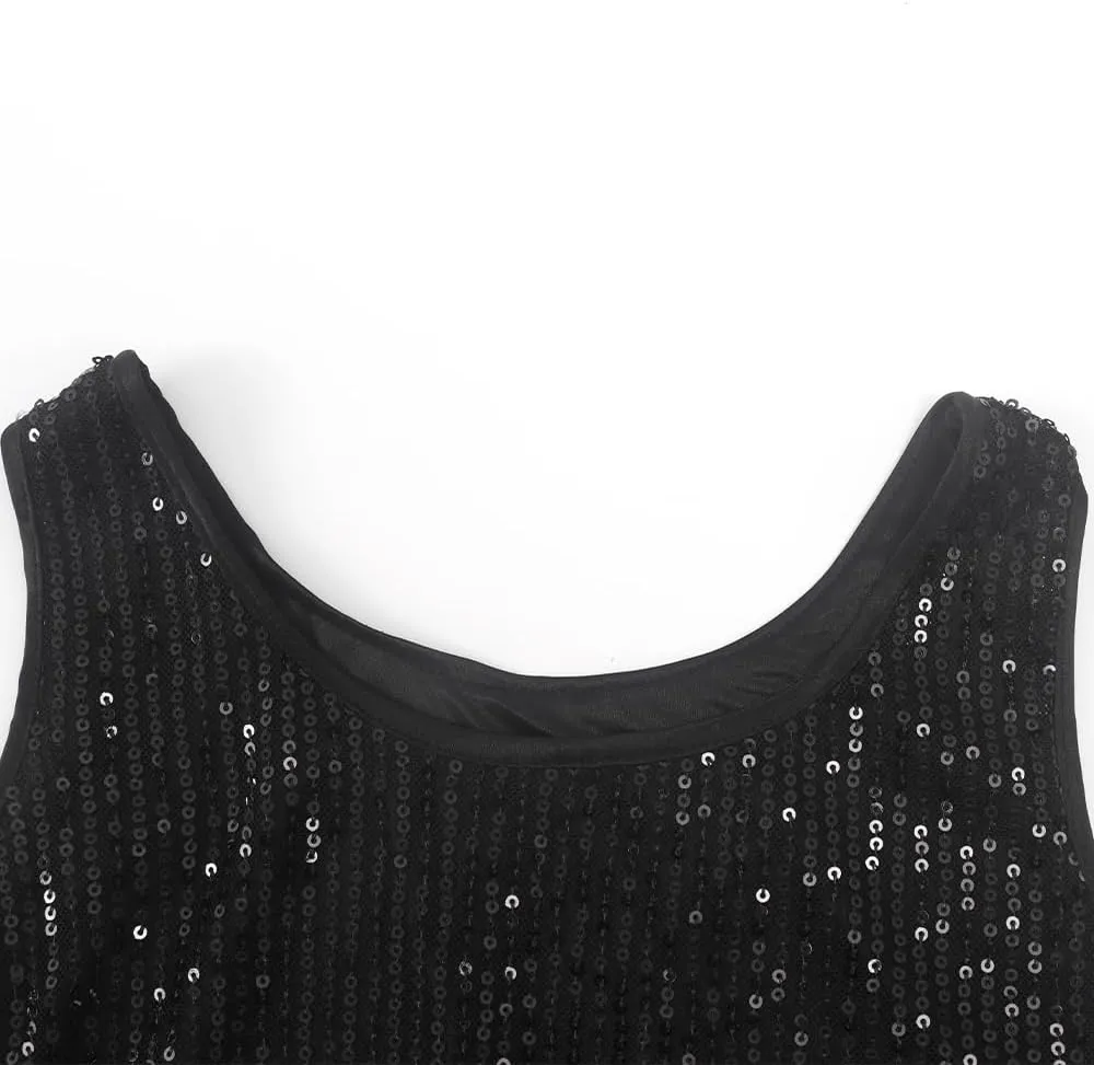 Noomelfish Girls Sequin Tank Tops Sparkly Glitter Dance Sleeveless Shirt (5-12 Years)