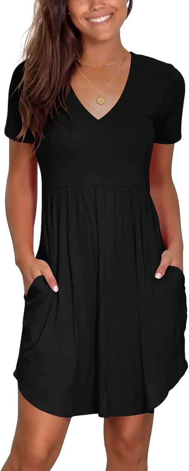 Nova In Sky Women's Summer Dress Short Sleeve Casual T Shirt Dreses 2025 Flowy Beach V Neck Sundresses with Pockets