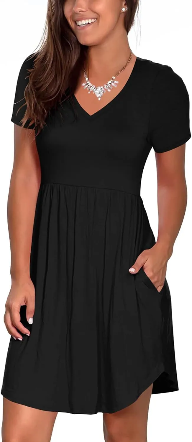 Nova In Sky Women's Summer Dress Short Sleeve Casual T Shirt Dreses 2025 Flowy Beach V Neck Sundresses with Pockets