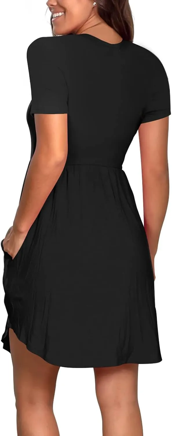 Nova In Sky Women's Summer Dress Short Sleeve Casual T Shirt Dreses 2025 Flowy Beach V Neck Sundresses with Pockets