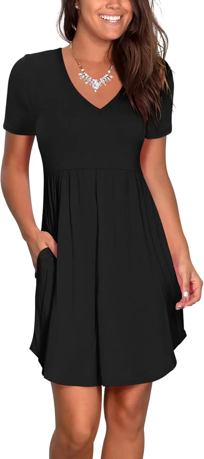 Nova In Sky Women's Summer Dress Short Sleeve Casual T Shirt Dreses 2025 Flowy Beach V Neck Sundresses with Pockets