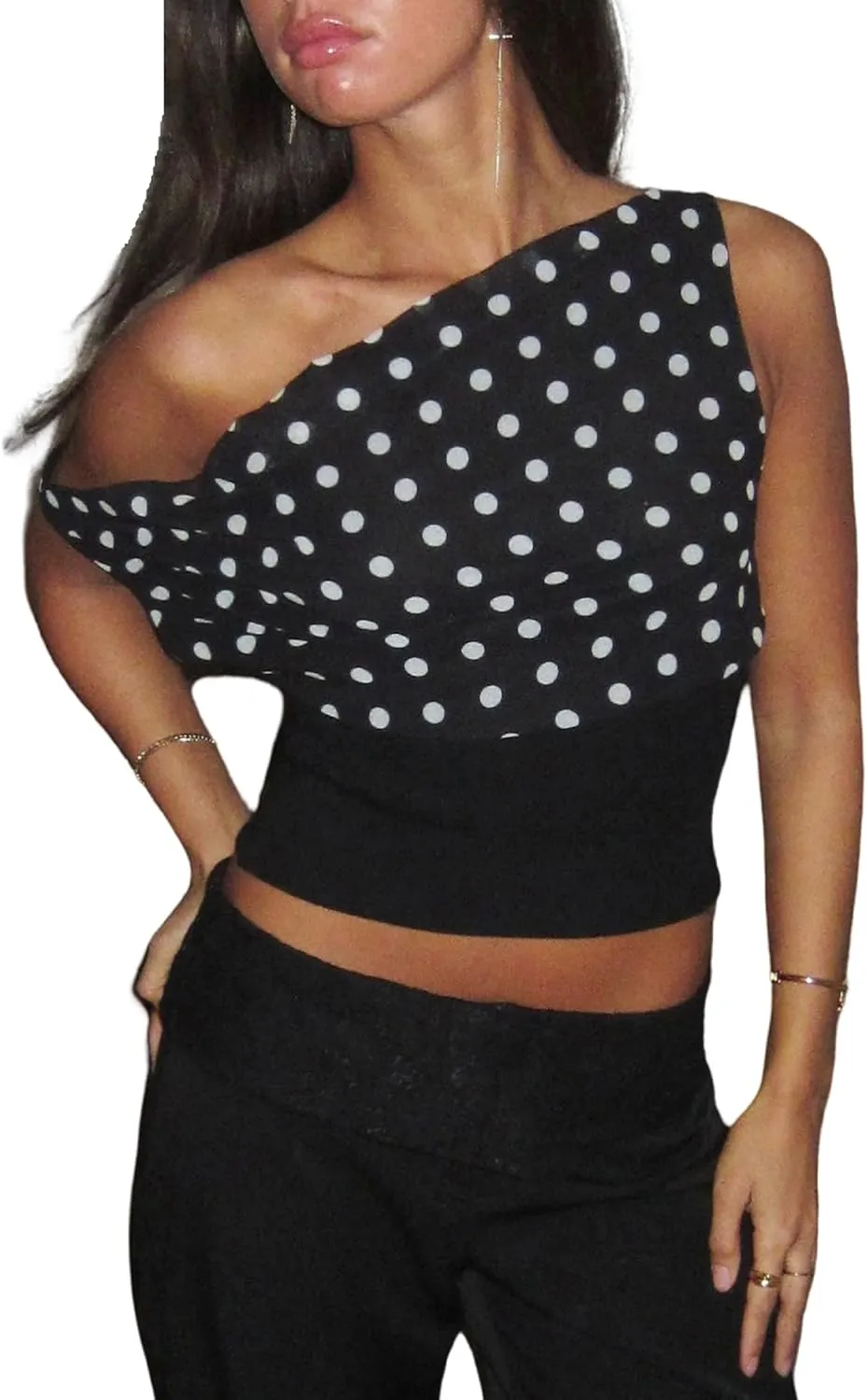 NUFIWI Women Cute Polka Dot Tank Top Boat Neck Smocked Going Out Y2k Tops Slim Fit Sleeveless Summer Shirts Streetwear