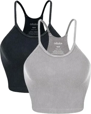 ODODOS Women's Crop 3-Pack Seamless Rib-Knit Camisole Crop Tank Tops