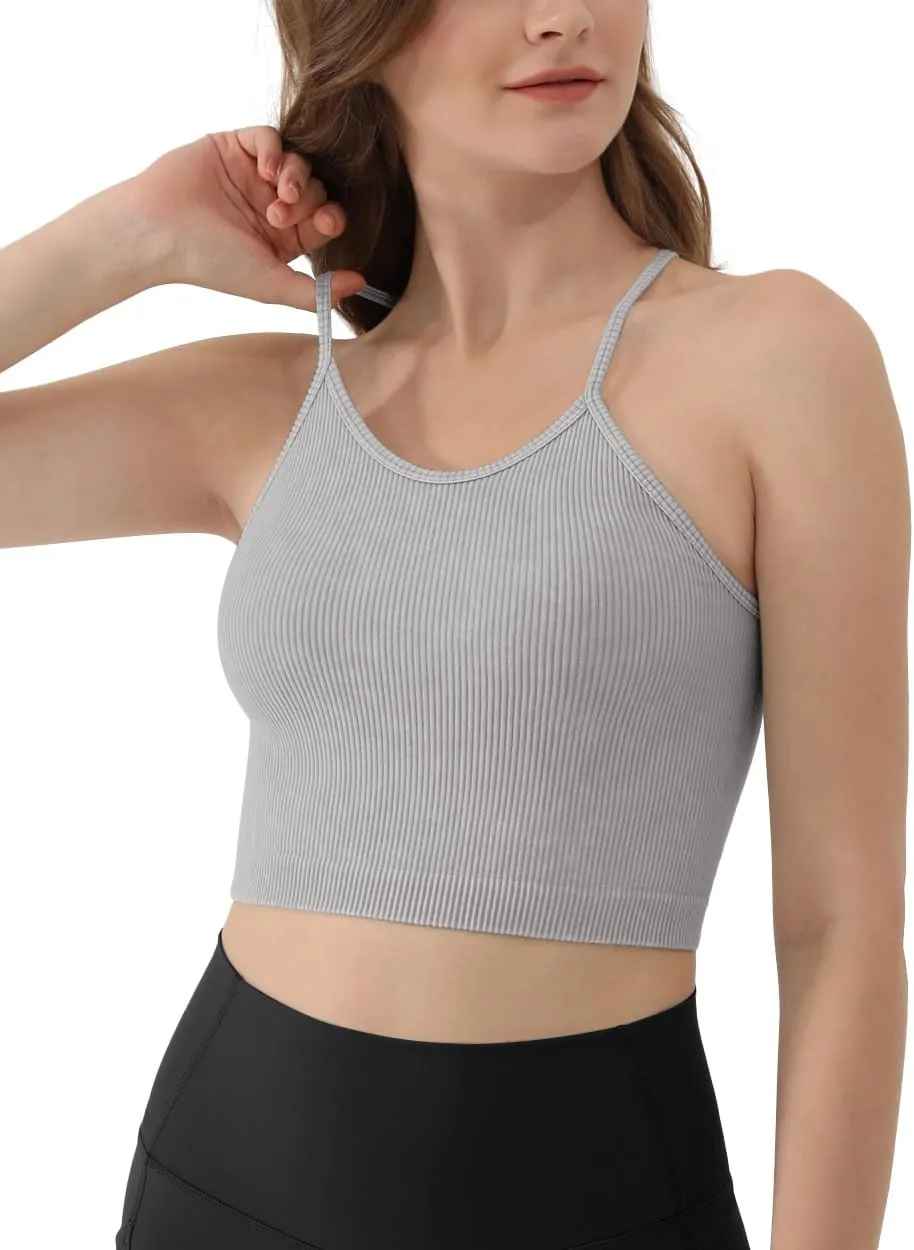 ODODOS Women's Crop 3-Pack Seamless Rib-Knit Camisole Crop Tank Tops