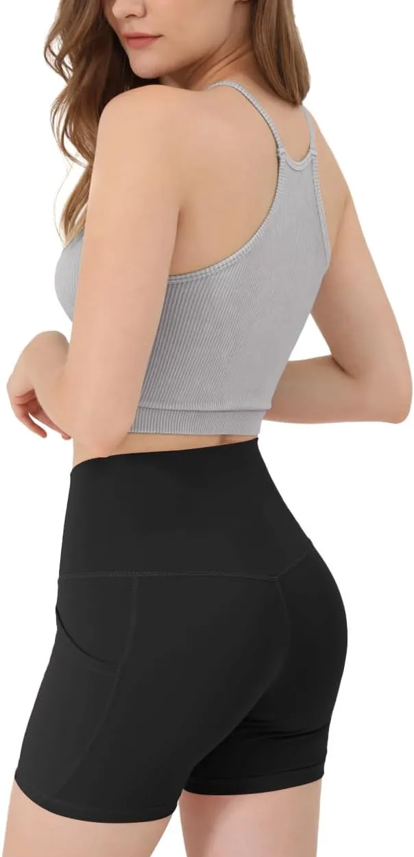 ODODOS Women's Crop 3-Pack Seamless Rib-Knit Camisole Crop Tank Tops