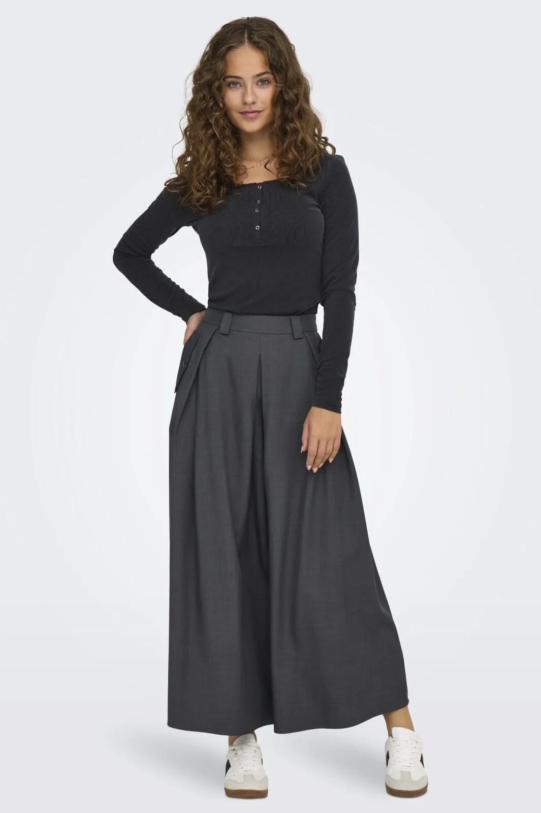 Only - Onlginny Mel Wide Long Skirt - 4588859 Dark Grey Melange