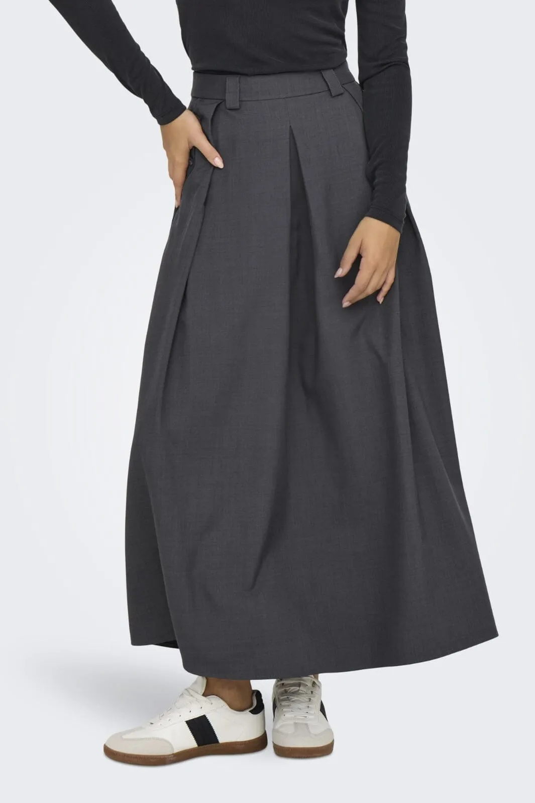 Only - Onlginny Mel Wide Long Skirt - 4588859 Dark Grey Melange
