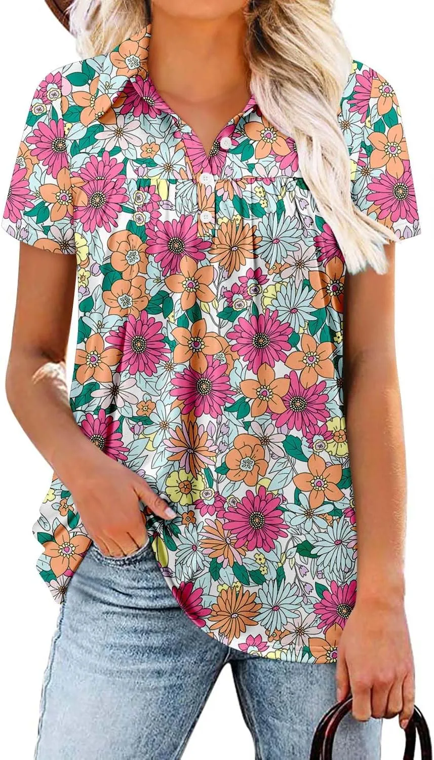onlypuff Women's Polo Shirts Lapel Collar Short Sleeve Golf Blouse Summer Dressy Casual Tunic Tops