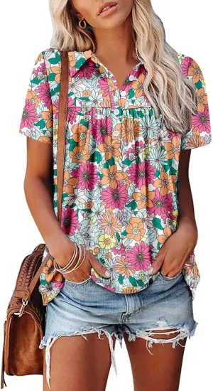 onlypuff Women's Polo Shirts Lapel Collar Short Sleeve Golf Blouse Summer Dressy Casual Tunic Tops