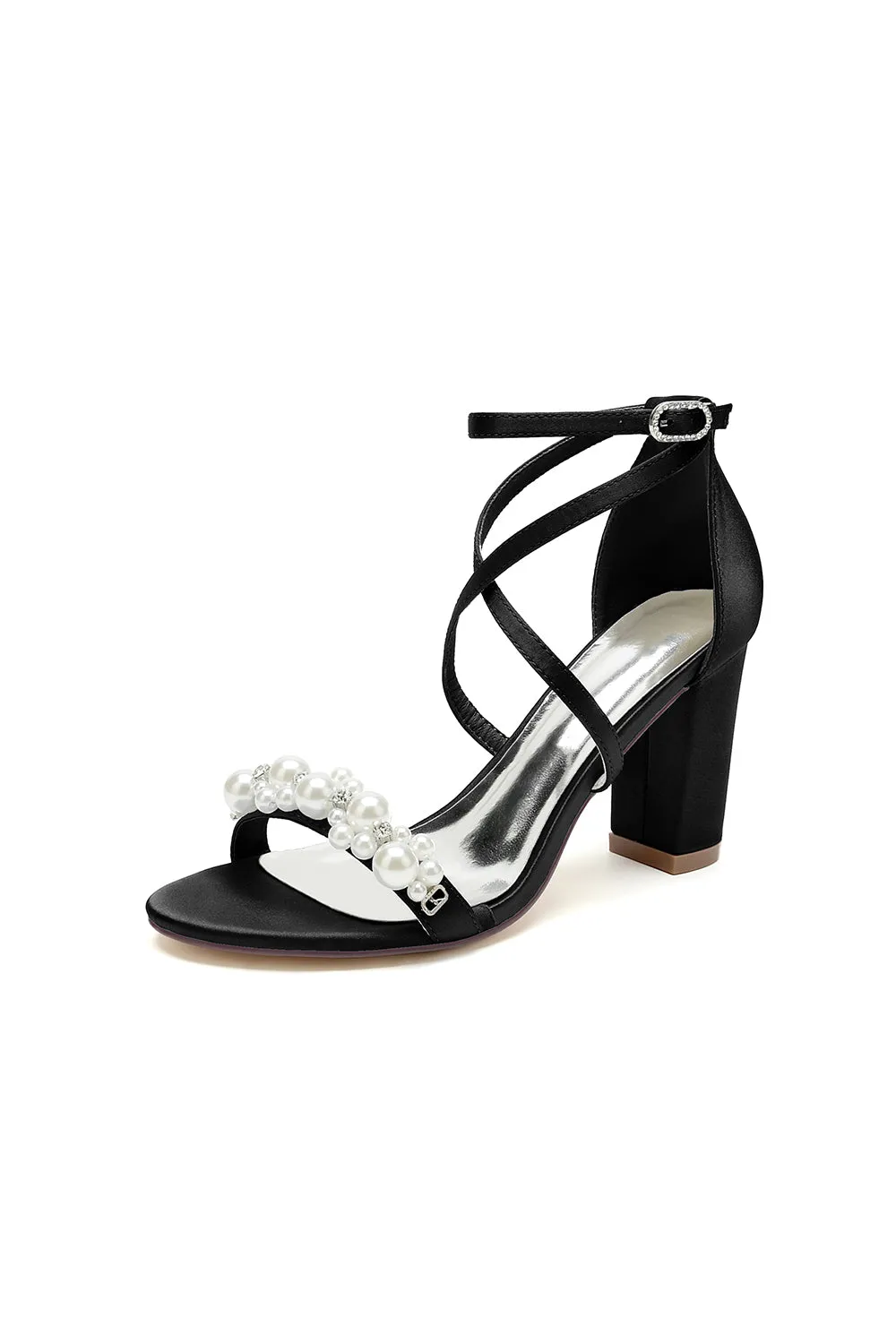 Open Toe Beaded Cross Strap High Heels