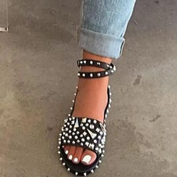 open toe buckle casual rivet sandals