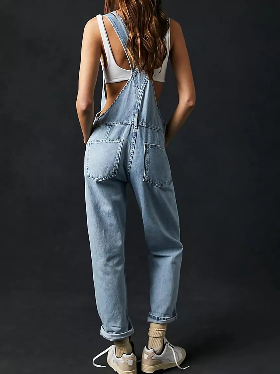 Owl's-Yard Women's Denim Overall Jumpsuits Adjustable Spaghetti Strap Wide Leg Romper Pants Summer Baggy Bib Overalls