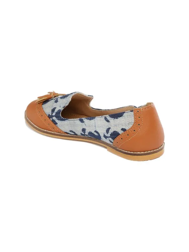 Paisley Tan Brown & Indigo Block Printed Tasselled Loafers