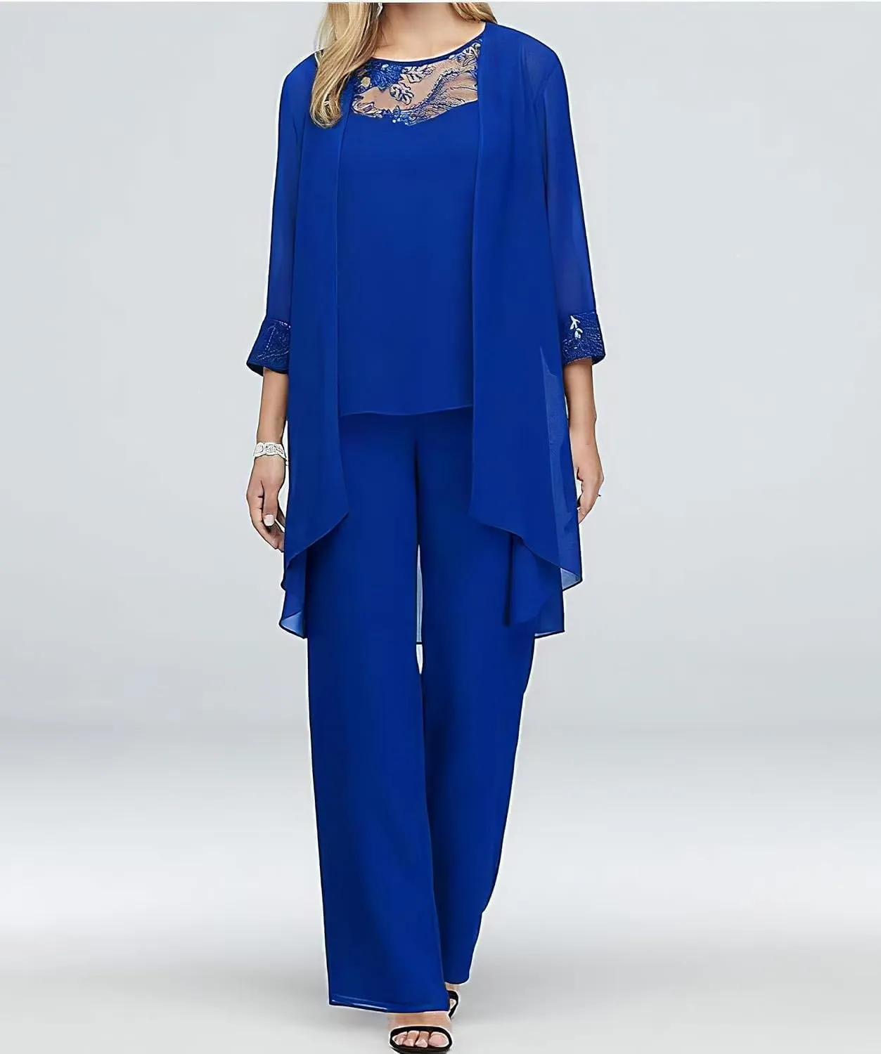Pant Suits for Women Dressy Wedding 2 Piece Outfits Casual Irregular Chiffon Formal Wide Leg Pants Suits