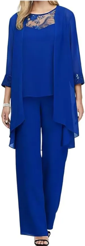 Pant Suits for Women Dressy Wedding 2 Piece Outfits Casual Irregular Chiffon Formal Wide Leg Pants Suits