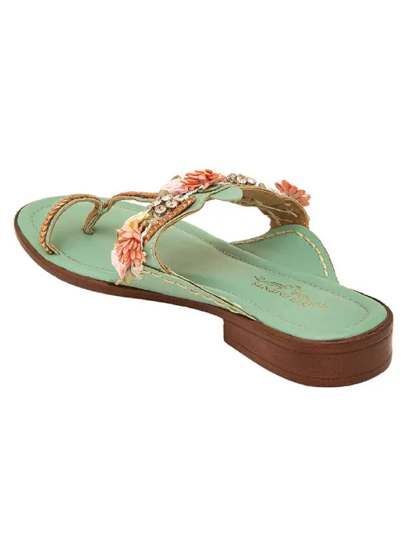 Paradise - Mint Floral Embroidered Kolhapuri Flats