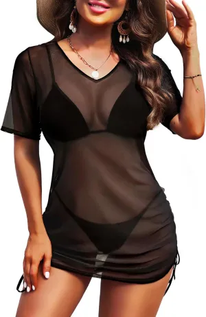 Pinup Fashion Mesh Cover Ups Swimwear Women -Sheer Swimsuit Cover Up See Through Bathing Suit Dress