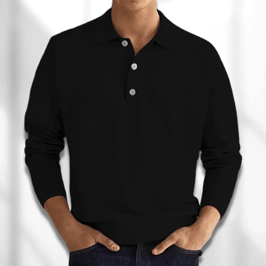 PoloZen - Heren Casual Polo Trui met Lange Mouwen, Gebreide Pullover met Knopen