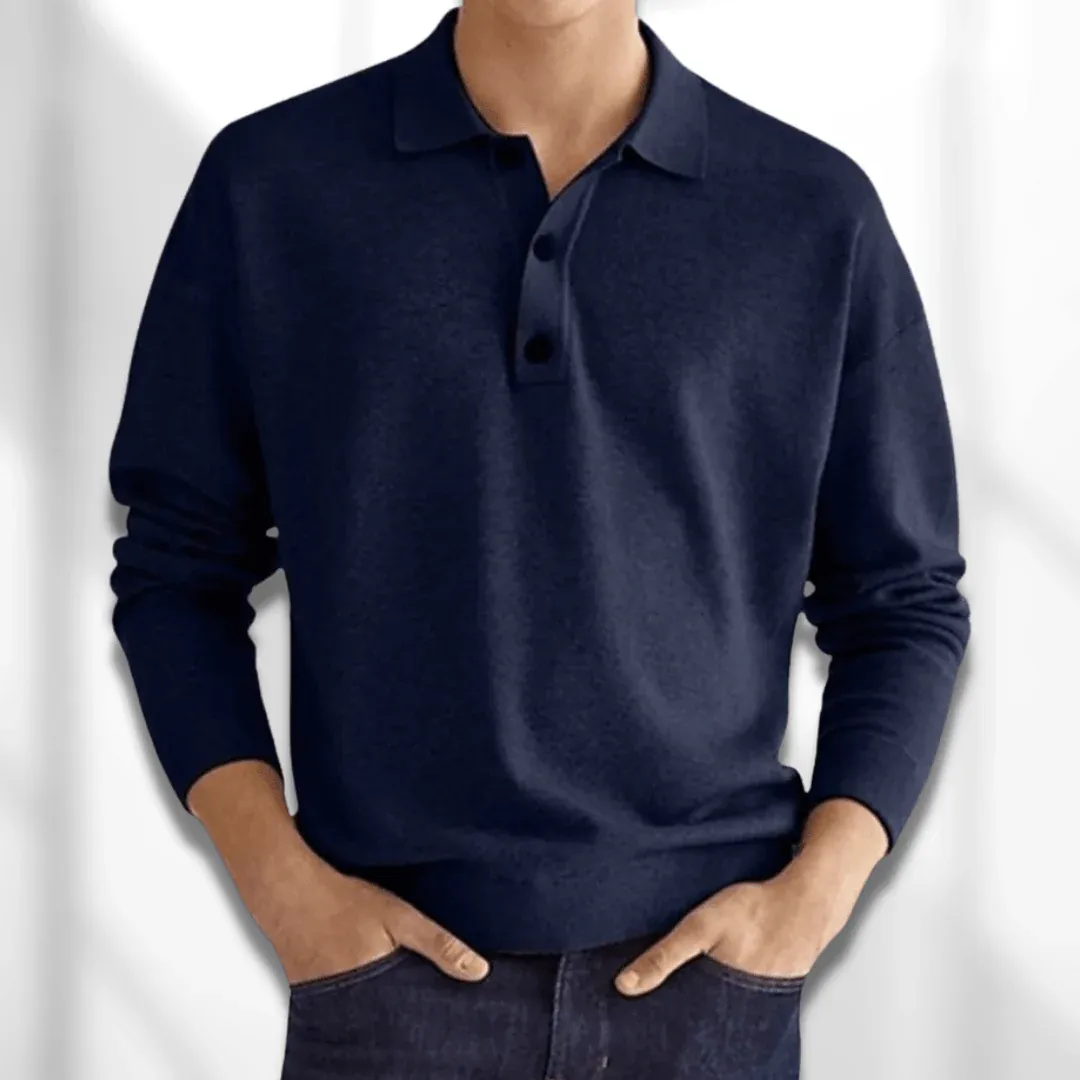 PoloZen - Heren Casual Polo Trui met Lange Mouwen, Gebreide Pullover met Knopen