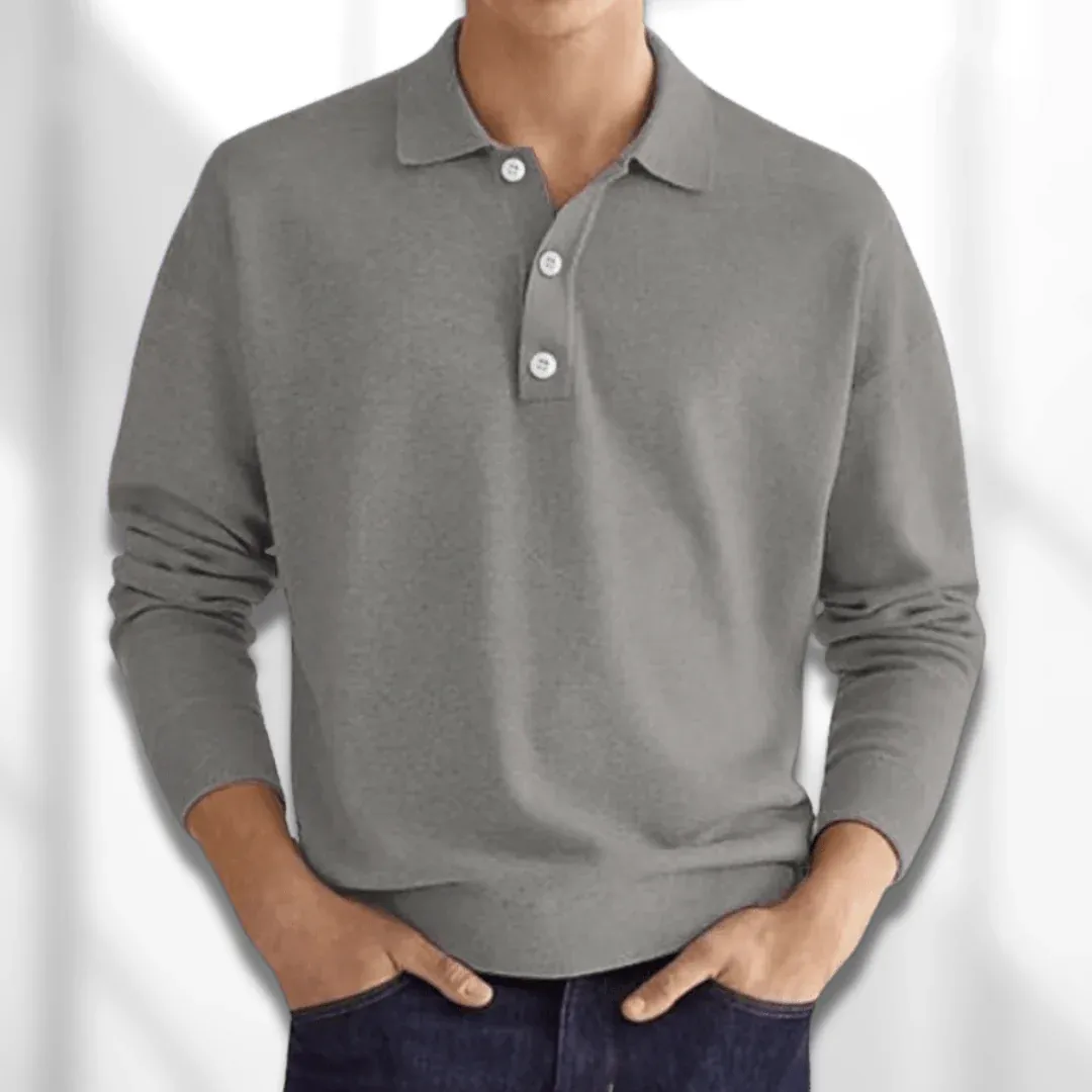 PoloZen - Heren Casual Polo Trui met Lange Mouwen, Gebreide Pullover met Knopen