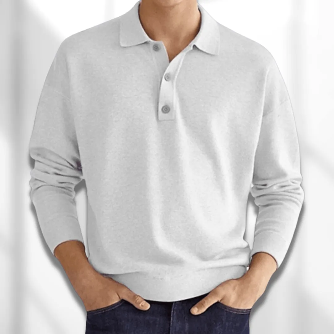 PoloZen - Heren Casual Polo Trui met Lange Mouwen, Gebreide Pullover met Knopen