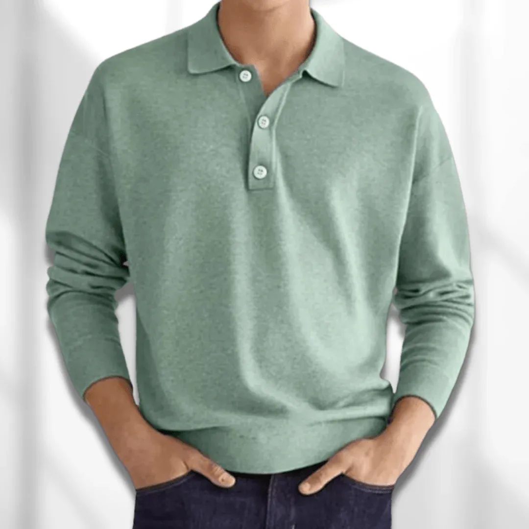 PoloZen - Heren Casual Polo Trui met Lange Mouwen, Gebreide Pullover met Knopen