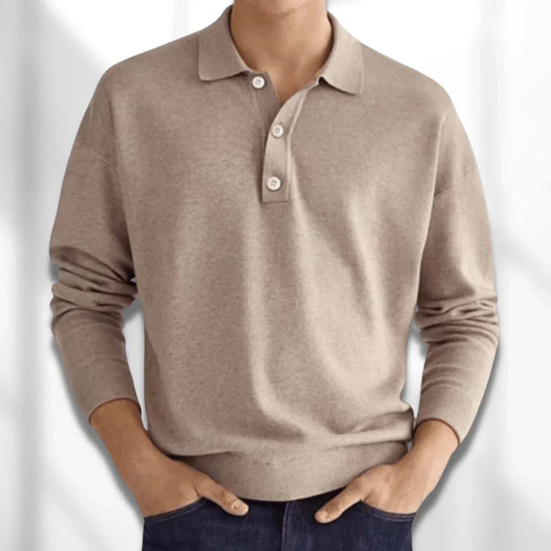 PoloZen - Heren Casual Polo Trui met Lange Mouwen, Gebreide Pullover met Knopen