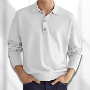PoloZen - Heren Casual Polo Trui met Lange Mouwen, Gebreide Pullover met Knopen