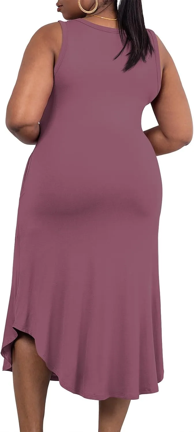POSESHE Womens Plus Size Dresses Sleeveless V-Neck 2024 Summer Sundress Casual Wedding Guest Cocktail Dress with Pockets