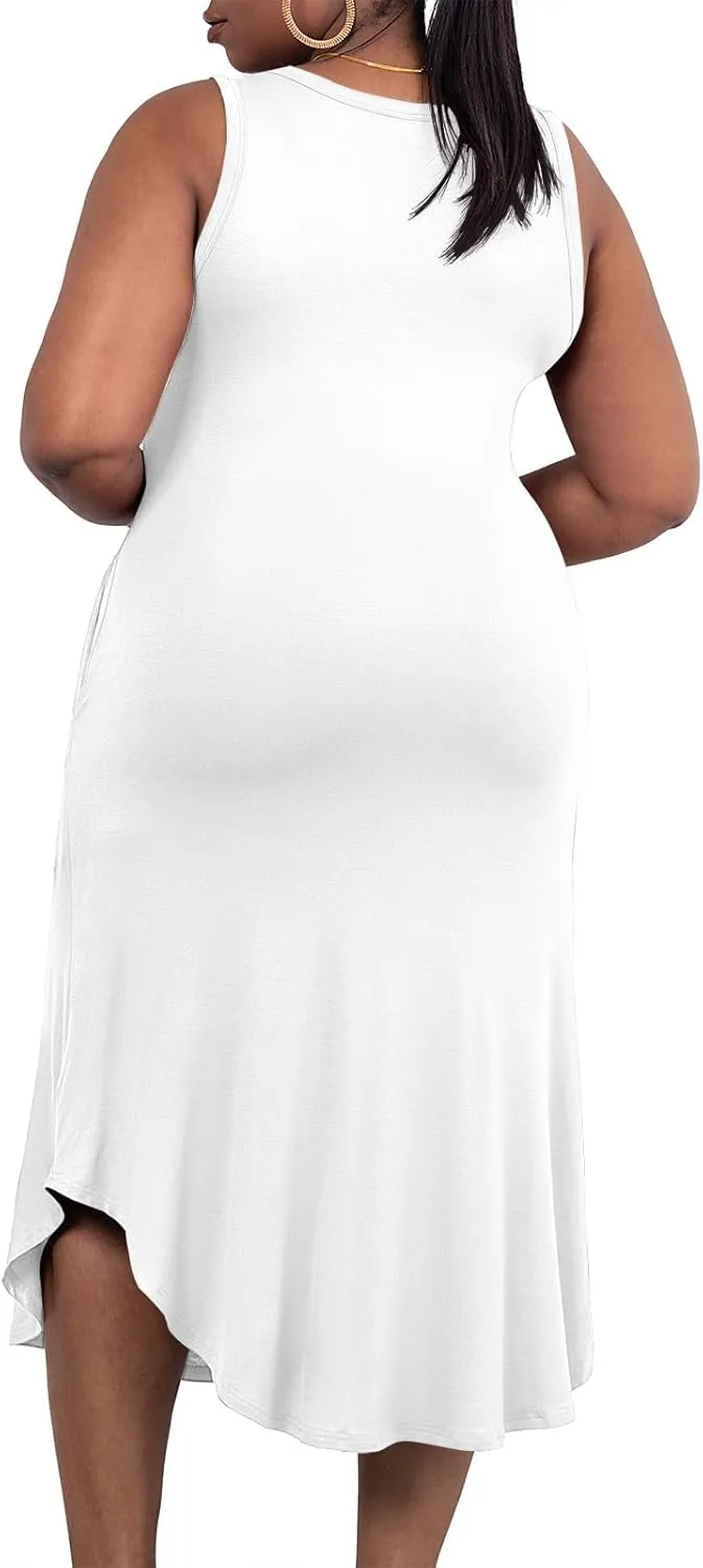 POSESHE Womens Plus Size Dresses Sleeveless V-Neck 2024 Summer Sundress Casual Wedding Guest Cocktail Dress with Pockets