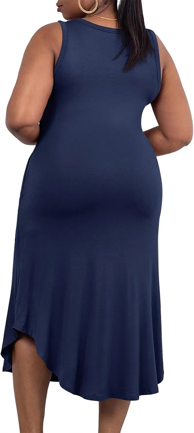 POSESHE Womens Plus Size Dresses Sleeveless V-Neck 2024 Summer Sundress Casual Wedding Guest Cocktail Dress with Pockets