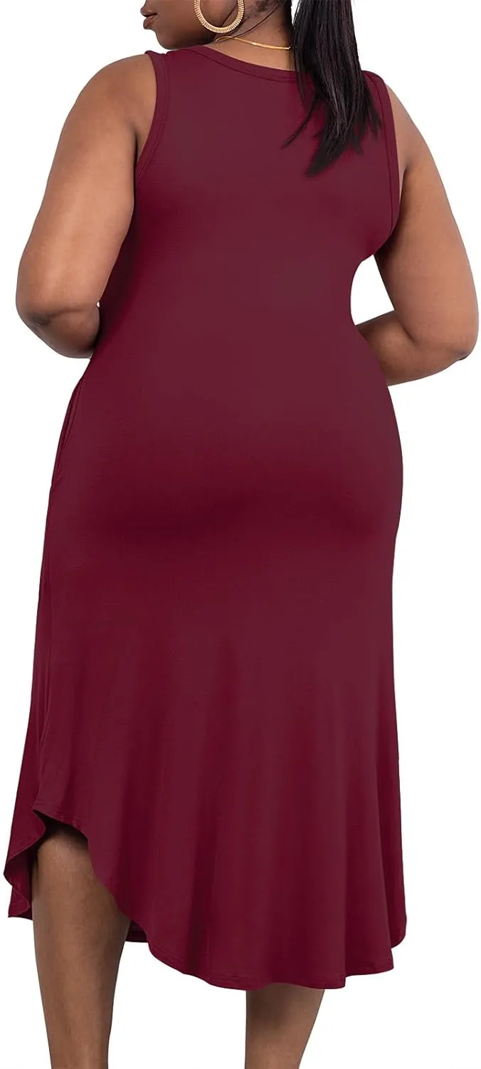 POSESHE Womens Plus Size Dresses Sleeveless V-Neck 2024 Summer Sundress Casual Wedding Guest Cocktail Dress with Pockets