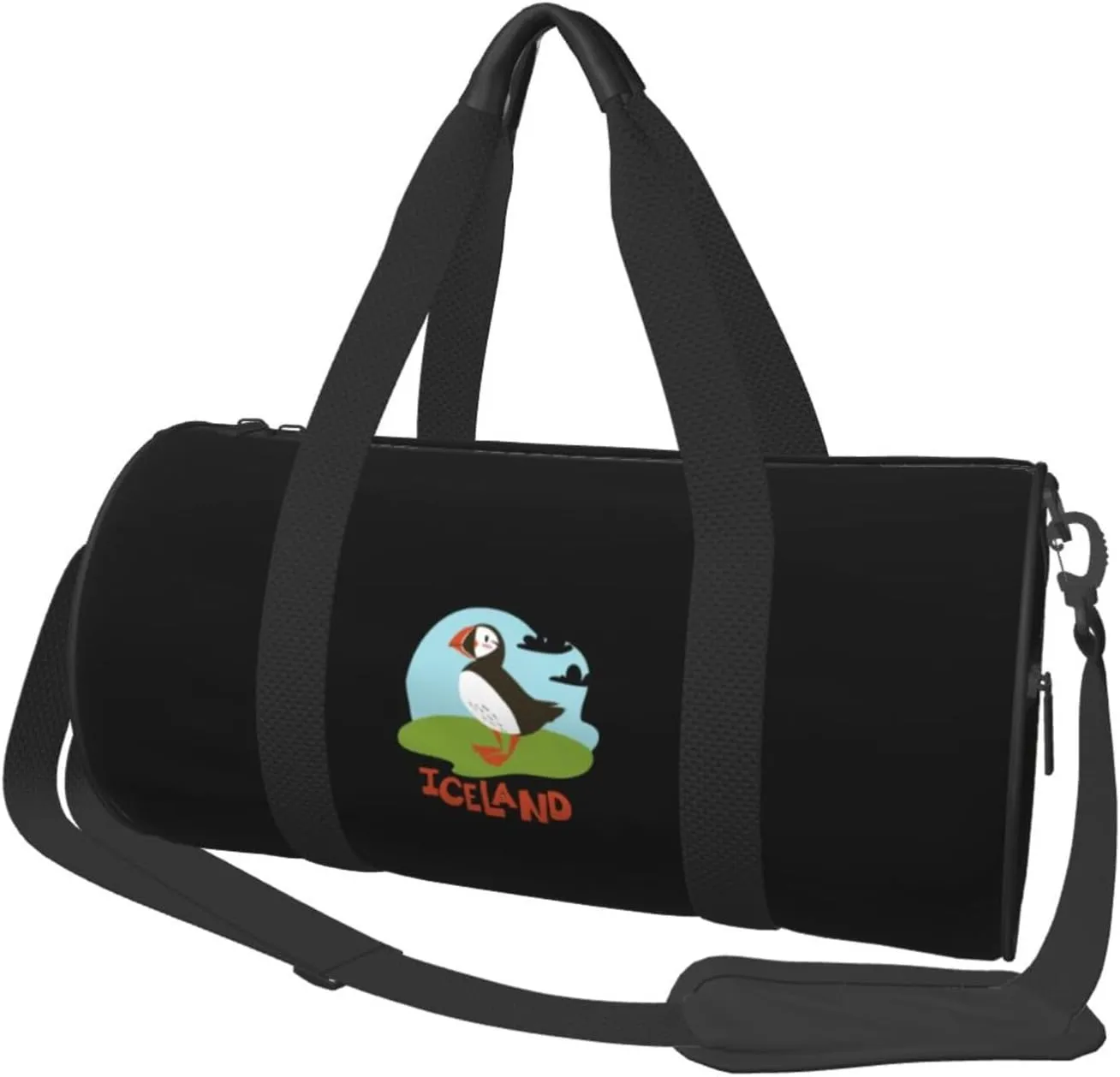 Puffins Animals of Iceland Set Convertible Garment Bag with Shoulder Strap, Carry on Garment Duffel Bag for Men Women - Rolling Foldable for Travel Luggage Bags (Black)