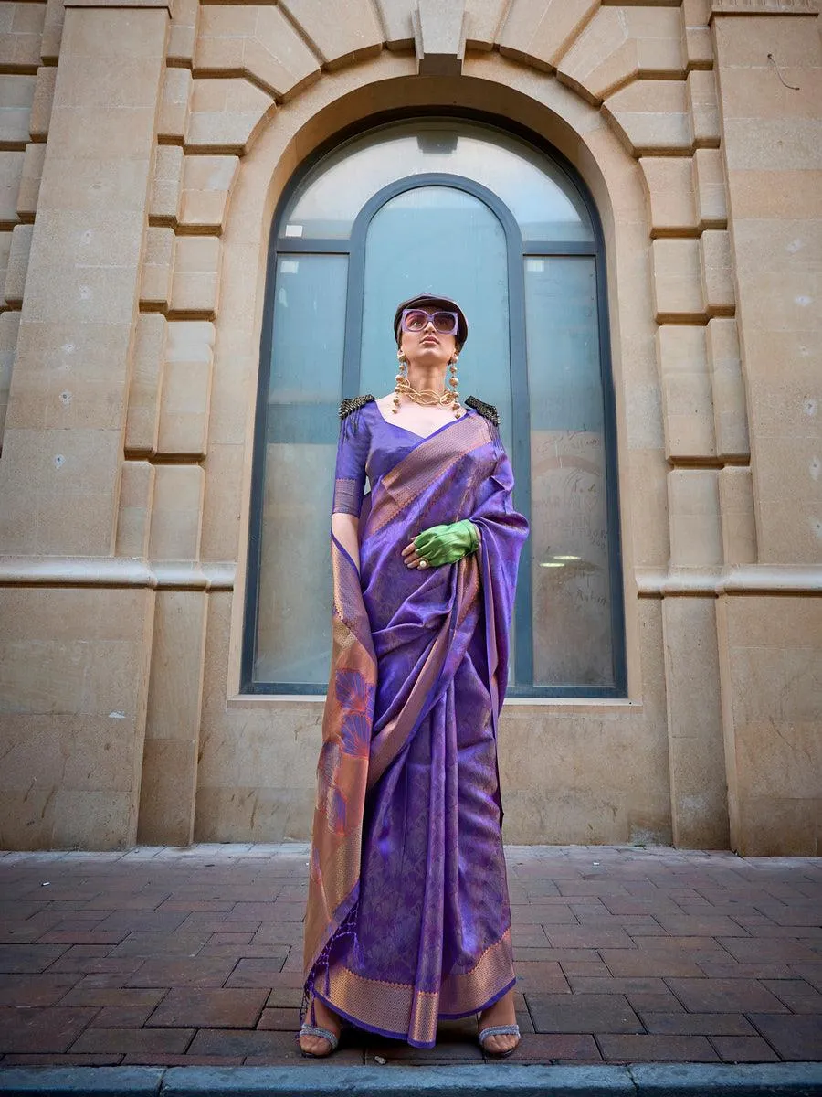 Purple Pure Handloom Two Tone Organza Weaving Saree