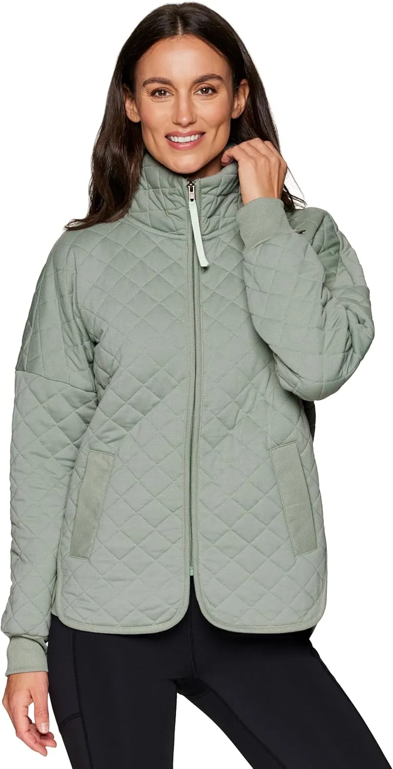 RBX Quilted Zip Up Jacket for Women, Lightweight Mock Neck Jacket with Pockets for Hiking, Workouts, Casual Wear