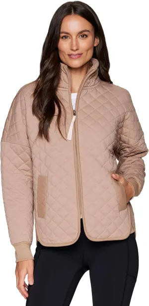 RBX Quilted Zip Up Jacket for Women, Lightweight Mock Neck Jacket with Pockets for Hiking, Workouts, Casual Wear