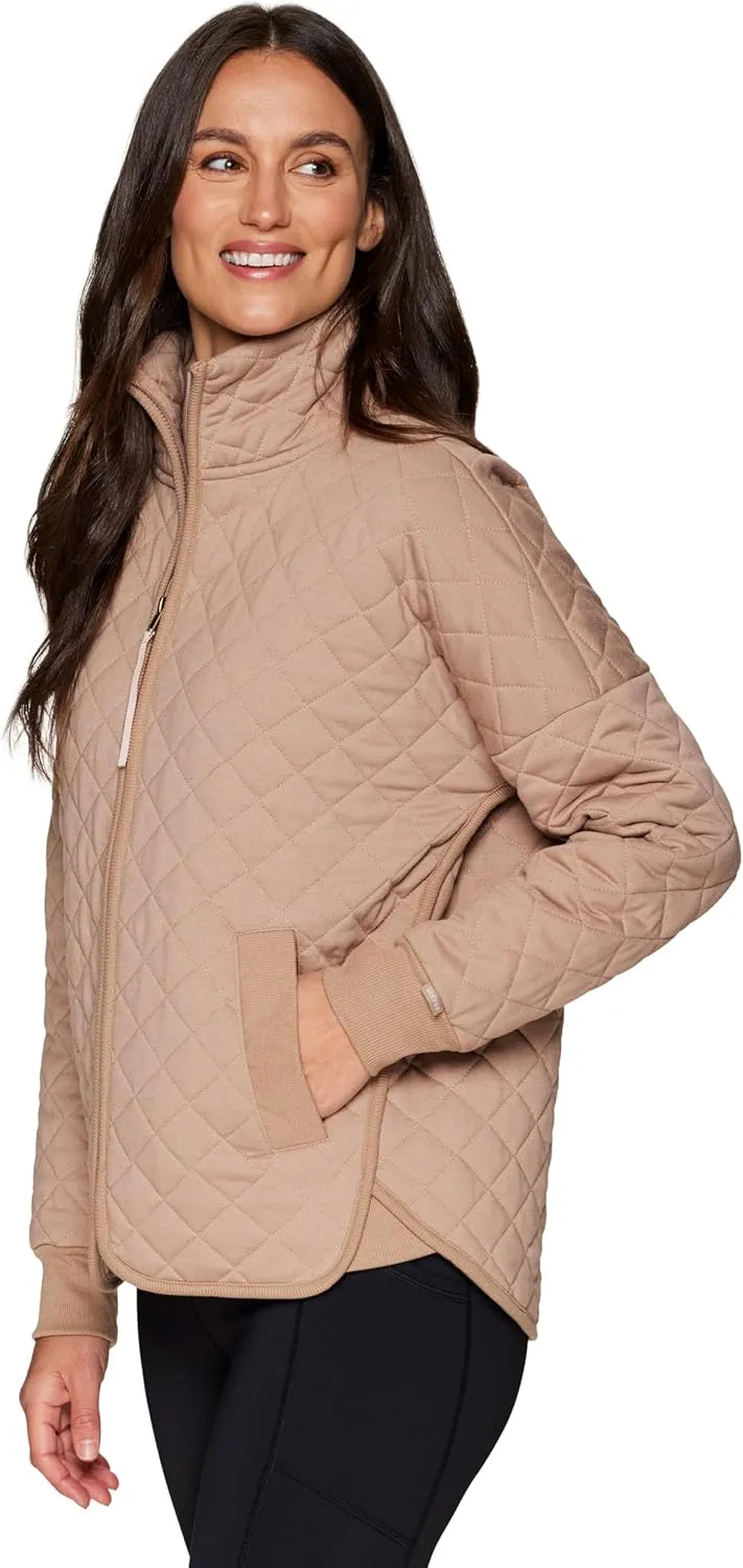 RBX Quilted Zip Up Jacket for Women, Lightweight Mock Neck Jacket with Pockets for Hiking, Workouts, Casual Wear
