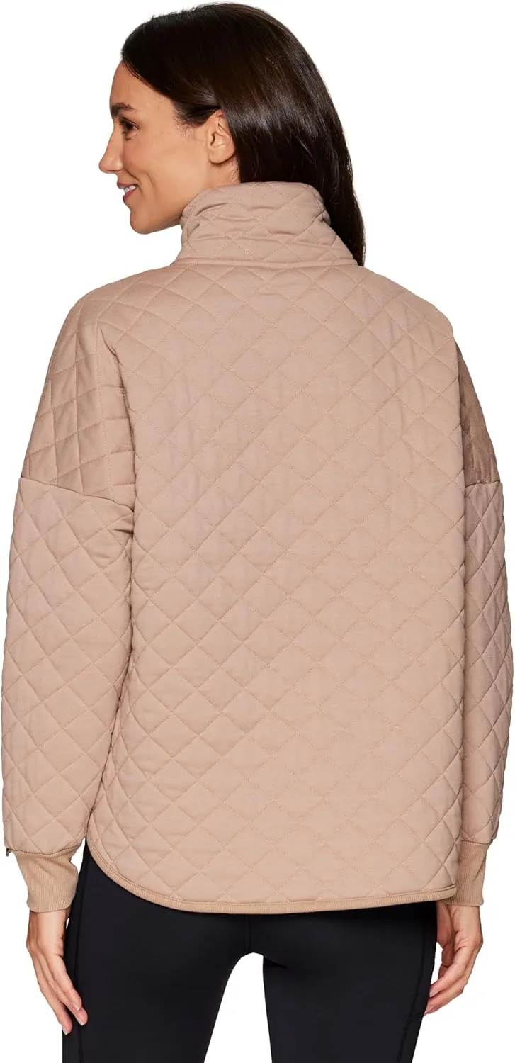 RBX Quilted Zip Up Jacket for Women, Lightweight Mock Neck Jacket with Pockets for Hiking, Workouts, Casual Wear