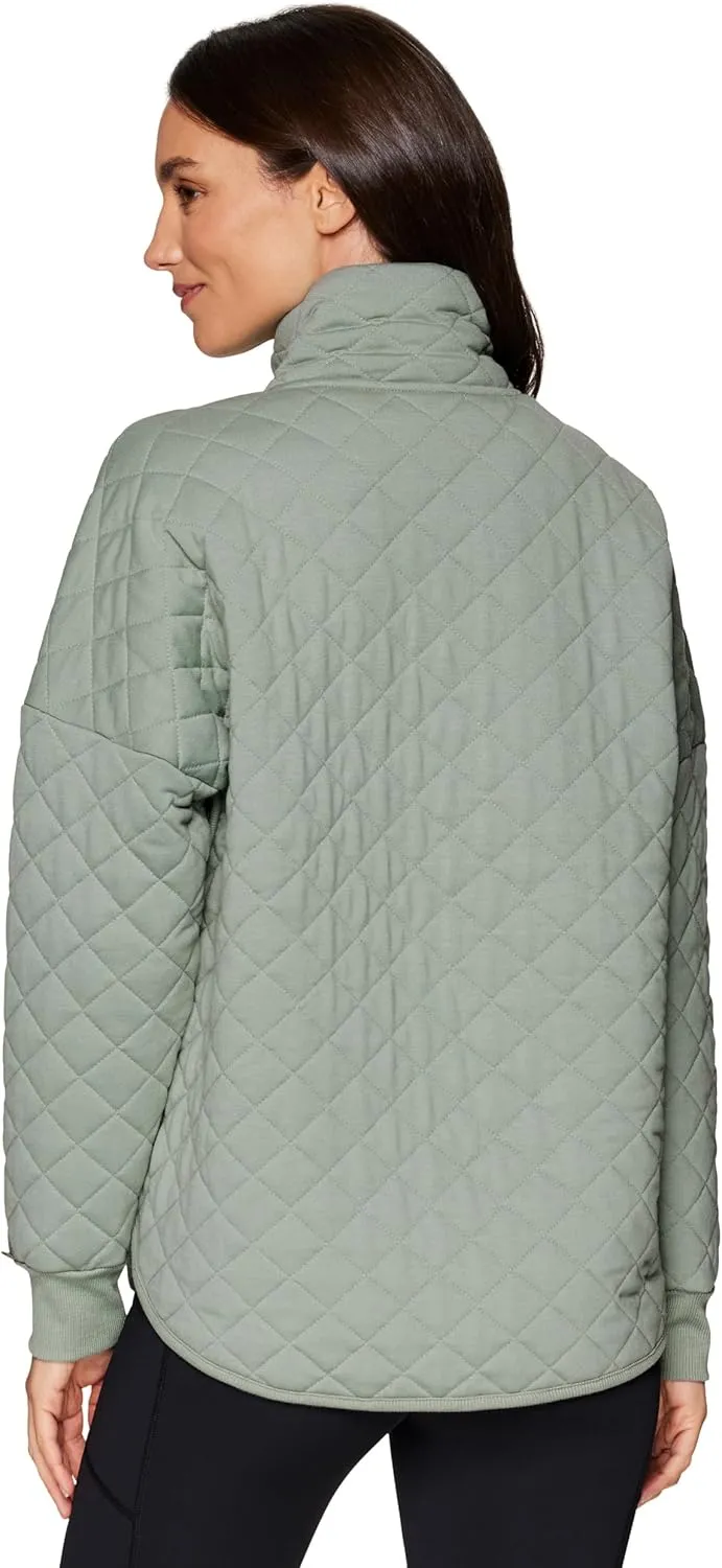 RBX Quilted Zip Up Jacket for Women, Lightweight Mock Neck Jacket with Pockets for Hiking, Workouts, Casual Wear