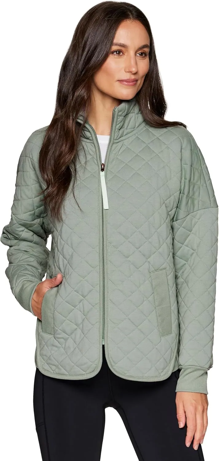 RBX Quilted Zip Up Jacket for Women, Lightweight Mock Neck Jacket with Pockets for Hiking, Workouts, Casual Wear