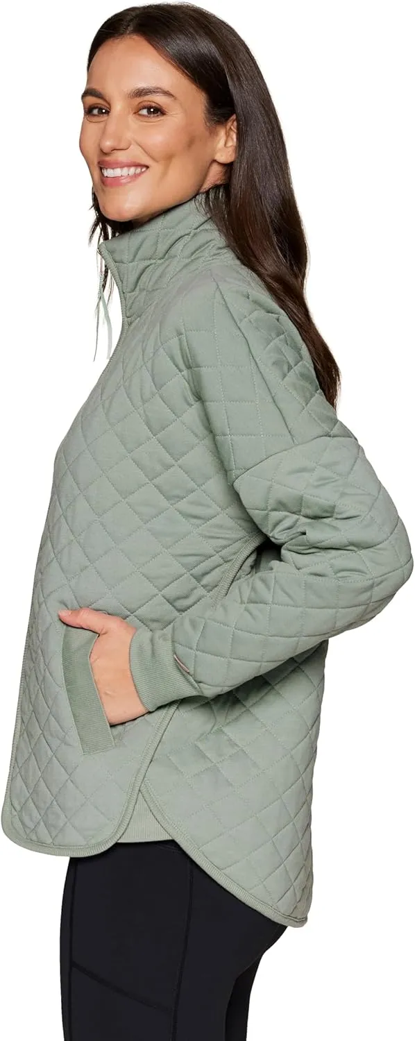RBX Quilted Zip Up Jacket for Women, Lightweight Mock Neck Jacket with Pockets for Hiking, Workouts, Casual Wear