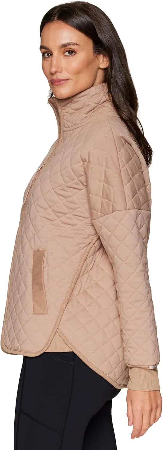 RBX Quilted Zip Up Jacket for Women, Lightweight Mock Neck Jacket with Pockets for Hiking, Workouts, Casual Wear