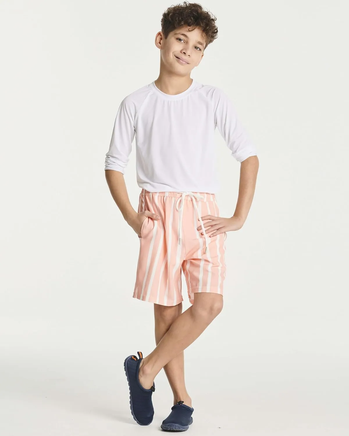 Real Essentials 3 Pack: Boys' 2 in 1 Swim Trunks with Compression Boxer Liner Stretch Beach Board Shorts Quick Dry (Age 4-18)