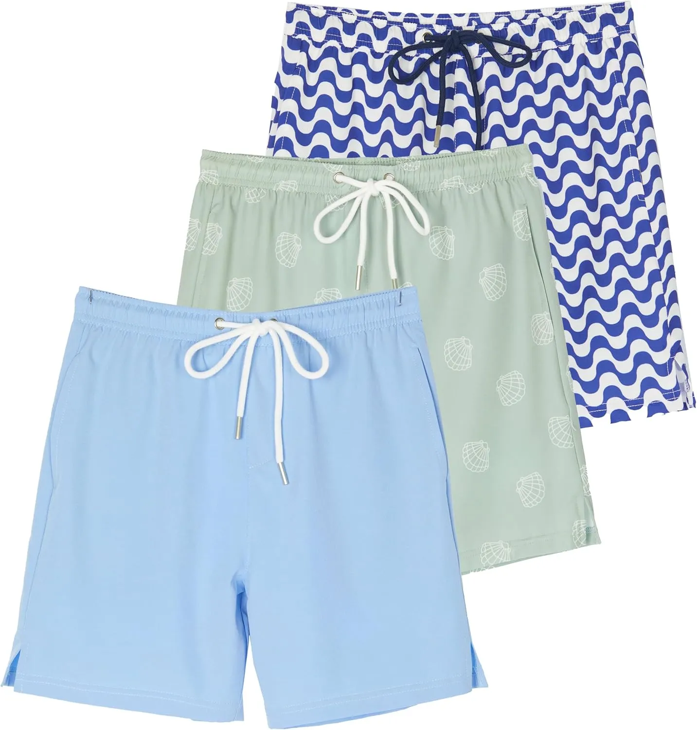 Real Essentials 3 Pack: Boys' 2 in 1 Swim Trunks with Compression Boxer Liner Stretch Beach Board Shorts Quick Dry (Age 4-18)