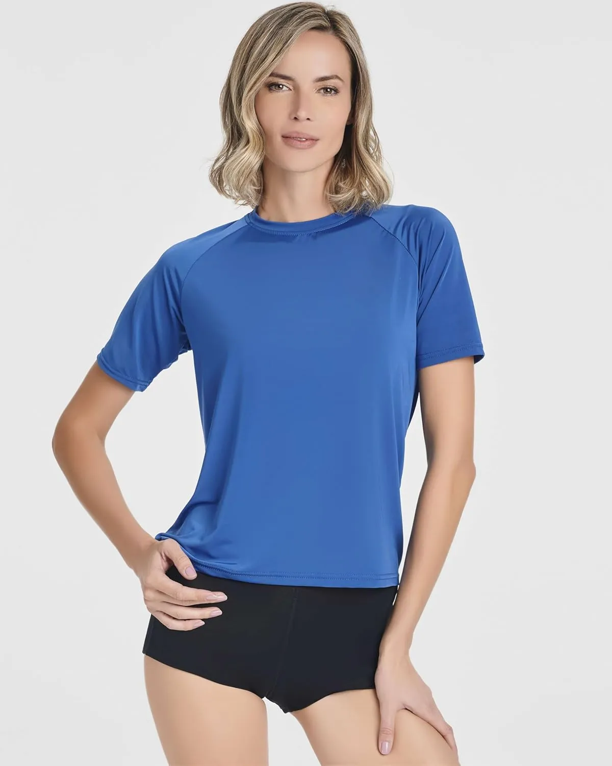 Real Essentials 4 Pack: Women's UPF Short Sleeved Active Rashguard & UV Sun Protection Swimsuit Top (Availabe in Plus Size)