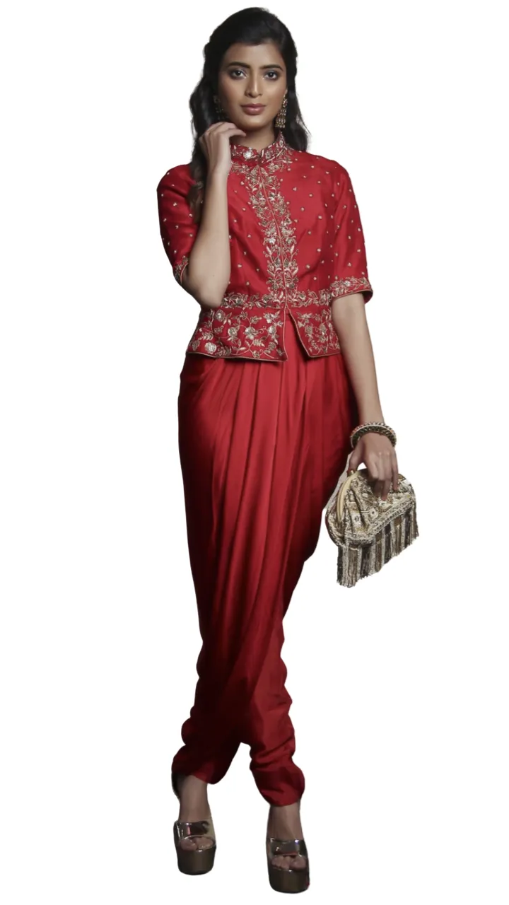 Red Zardozi Peplum Jacket Set